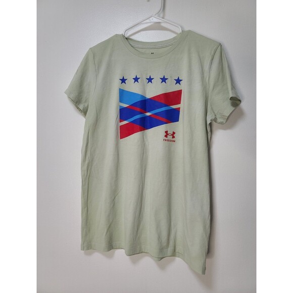 Under Armour Freedom Shirt Womens Large Green Short Sleeve Active Top T-shirt - Picture 1 of 5